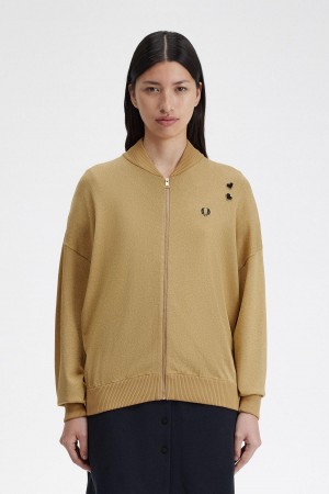 Abrigos Fred Perry Metallic De Punto Bomber Mujer Dorados | YMXGT89471