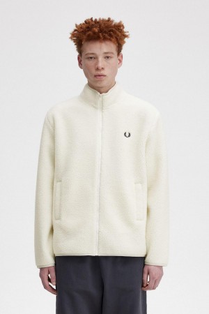 Abrigos Fred Perry Zip Through Borg Fleece Hombre Ecru | MXXBR19682