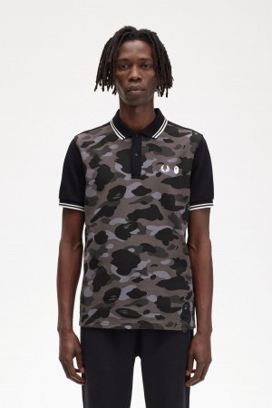 Camisa Polo Fred Perry Camouflage Fred Perry Shirt Hombre Negros | MXCVG26386