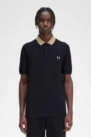 Camisa Polo Fred Perry Chequerboard Collar Polo Shirt Hombre Negros | PMXER48753