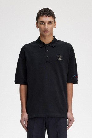 Camisa Polo Fred Perry Embroidered Polo Shirt Hombre Negros | EMXVG65836