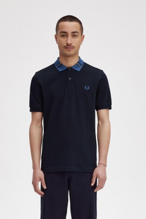 Camisa Polo Fred Perry Estampados Collar Polo Shirt Hombre Azul Marino | MXNEJ82409