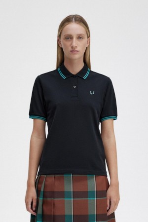 Camisa Polo Fred Perry G3600 Mujer Negros Verde Menta Oscuro Verde Menta Oscuro | MXXMI12245