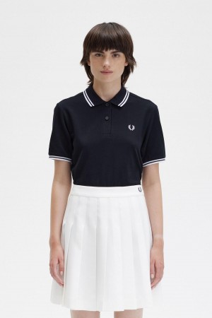 Camisa Polo Fred Perry G3600 Mujer Negros Blancos Blancos | BMXSO26809