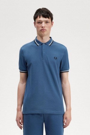 Camisa Polo Fred Perry M3600 Hombre Azules Blancos Negros | YMXVQ87423