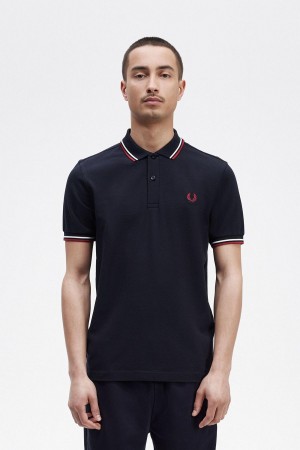 Camisa Polo Fred Perry M3600 Hombre Azul Marino Blancos Rojos | PMXER22215