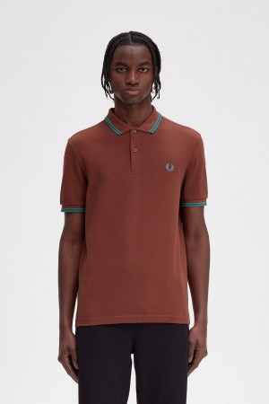 Camisa Polo Fred Perry M3600 Hombre Marrom Verde Menta Oscuro Verde Menta Oscuro | SMXNY86484