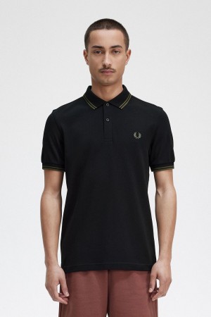 Camisa Polo Fred Perry M3600 Hombre Negros Verdes Verdes | MXDYB39305