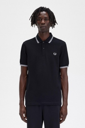 Camisa Polo Fred Perry M3600 Hombre Negros Blancos Blancos | MXCIF27594