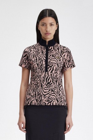 Camisa Polo Fred Perry Zebra Print Mujer Rosas Rosas | MXCIF48502