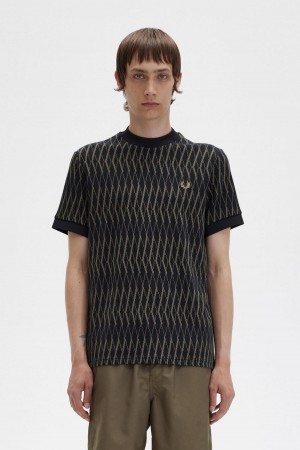 Camiseta Fred Perry Argyle Jacquard Hombre Negros | LMXSX25754