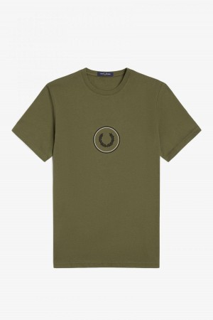 Camiseta Fred Perry Circle Branding Hombre Verdes Negros | MXQCS49314