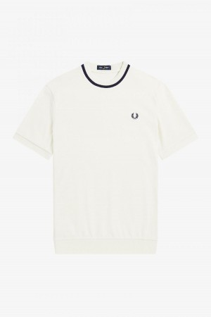 Camiseta Fred Perry Crew Neck Piqué Hombre Ecru | DMXKV70260