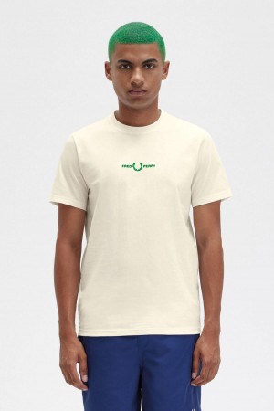 Camiseta Fred Perry Embroidered Hombre Ecru | TMXWZ89525