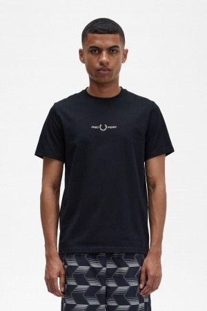 Camiseta Fred Perry Embroidered Hombre Negros | MXXMI89254