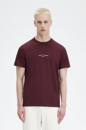 Camiseta Fred Perry Embroidered Hombre Oxblood | MXCVG34869