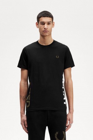 Camiseta Fred Perry Estampados Branding Hombre Negros | QMXWA74108