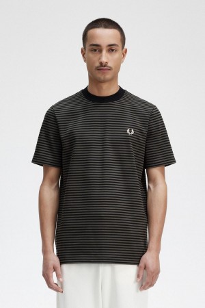 Camiseta Fred Perry Fine Stripe Heavyweight Hombre Negros Verdes | EMXHC24705