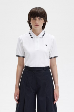 Camiseta Fred Perry G3600 Mujer Blancos Negros Negros | MXJKU57714