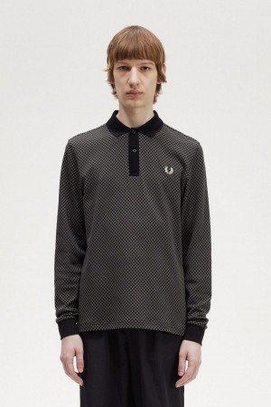 Camiseta Fred Perry Micro Chequerboard Polo Hombre Negros Verdes | AMXWC86102