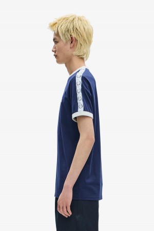 Camiseta Fred Perry Taped Ringer Hombre Azules | MXJZR43773