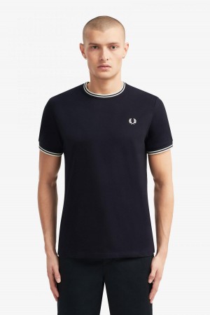 Camiseta Fred Perry Twin Tipped Hombre Azul Marino | GMXUC25234