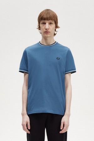 Camiseta Fred Perry Twin Tipped Hombre Azules | MXJKU40874