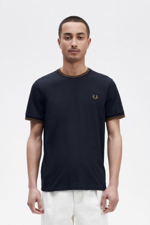 Camiseta Fred Perry Twin Tipped Hombre Azul Marino Azules | DMXKV67491