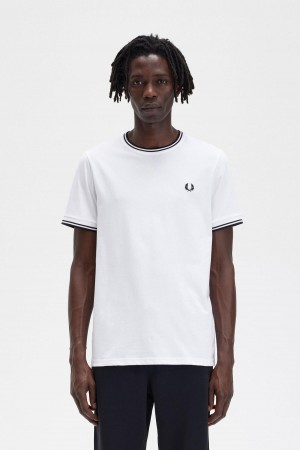 Camiseta Fred Perry Twin Tipped Hombre Blancos | MMXFT94204