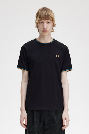 Camiseta Fred Perry Twin Tipped Hombre Negros Azules Azules | PMXER55782