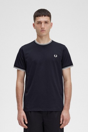 Camiseta Fred Perry Twin Tipped Hombre Negros | MMXHR28549