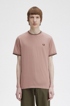 Camiseta Fred Perry Twin Tipped Hombre Rosas Oscuro Marrom | TMXWZ54269