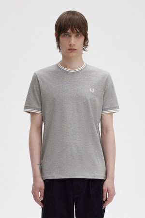 Camiseta Fred Perry Twin Tipped Hombre Steel Marl | DMXVO32394