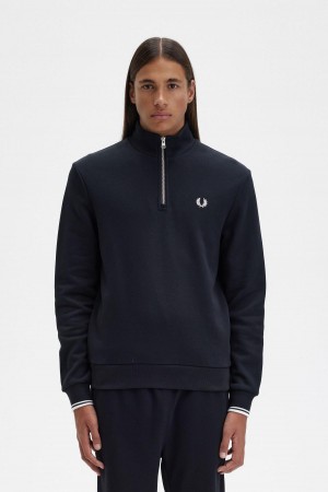 Chandals Fred Perry Half Zip Sweatshirt Hombre Negros | PMXQX46623