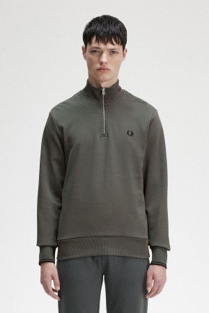 Chandals Fred Perry Half Zip Sweatshirt Hombre Verdes | QMXWA85421