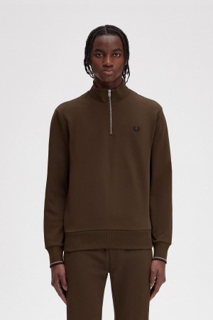 Chandals Fred Perry Half Zip Sweatshirt Hombre Burnt Tobacco | LMXSX69753