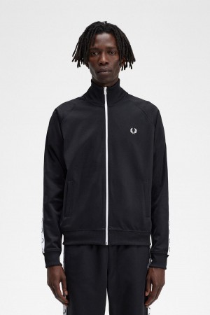 Chandals Fred Perry Taped Pista Jacket Hombre Negros | FMXUI75335