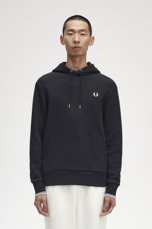 Chandals Fred Perry Tipped Encapuchado Sweatshirt Hombre Negros | GMXUC14580