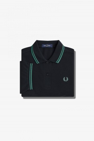 Fred Perry Shirt Fred Perry G3600 Mujer Negros Verde Menta Oscuro Verde Menta Oscuro | MXJKU74650