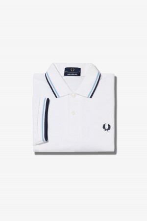 Fred Perry Shirt Fred Perry M12 Hombre Blancos Azul Marino | ZMXNQ93645