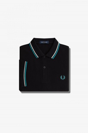 Fred Perry Shirt Fred Perry M3600 Hombre Negros Verde Menta Oscuro | ZMXNQ16042