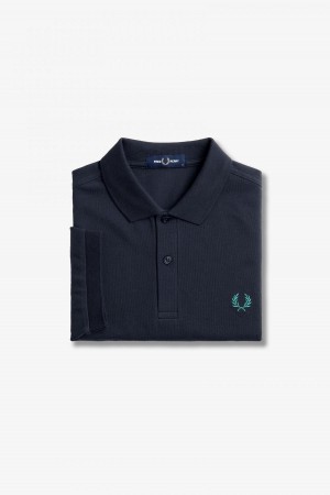 Fred Perry Shirt Fred Perry M6000 Hombre Azul Marino Verde Menta Oscuro | YMXGT33835