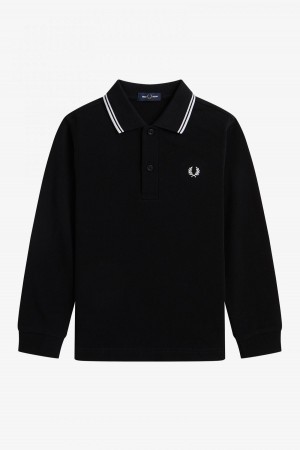 Niños Fred Perry Kids Long Sleeve Twin Tipped Accessories Negros Blancos Blancos | MXZPD99582