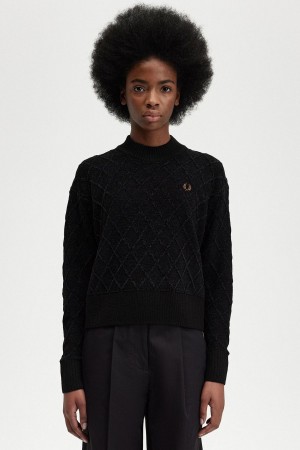 Prendas De Punto Fred Perry Chenille Grid Jumper Mujer Negros | PMXQX37440