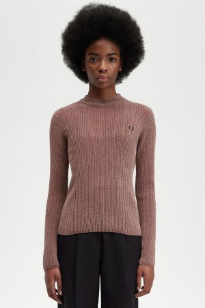 Prendas De Punto Fred Perry Chenille Rib Jumper Mujer Rosas Oscuro | XMXGW97709