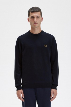 Prendas De Punto Fred Perry Classic Crew Neck Jumper Hombre Azul Marino | LMXSX55798