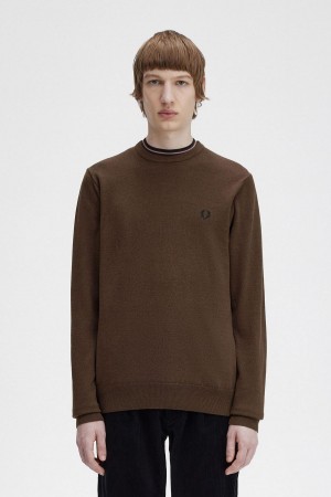 Prendas De Punto Fred Perry Classic Crew Neck Jumper Hombre Burnt Tobacco | EMXVG19331