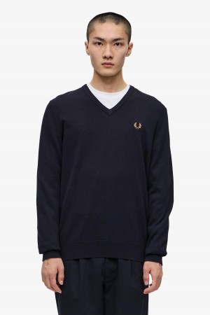 Prendas De Punto Fred Perry Classic V-Neck Jumper Hombre Azul Marino | XMXBH75230