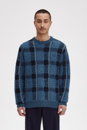 Prendas De Punto Fred Perry Glitch Tartan Jumper Hombre Azules | PMXQX65233