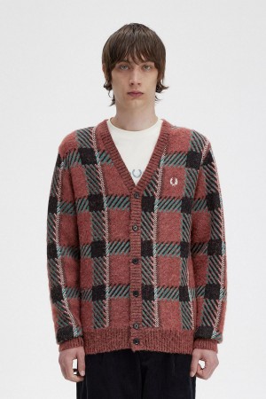 Prendas De Punto Fred Perry Glitch Tartan Cardigan Hombre Marrom | BMXSD67200